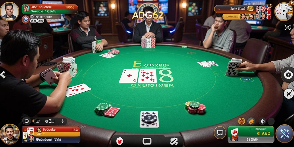 Tampilan permainan Poker yang menegangkan dan interaktif di ADG62.