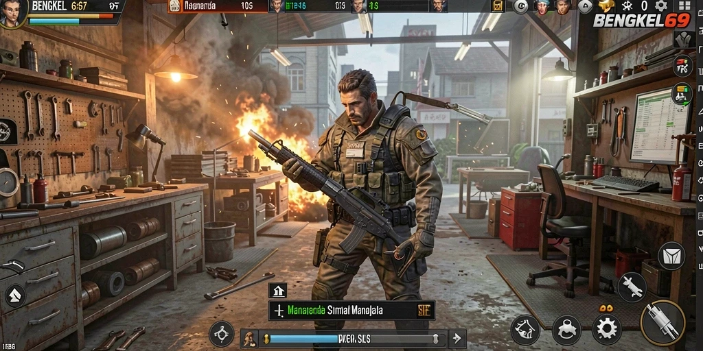 Menampilkan gameplay BENGKEL69 dengan simulasi pengelolaan bengkel.