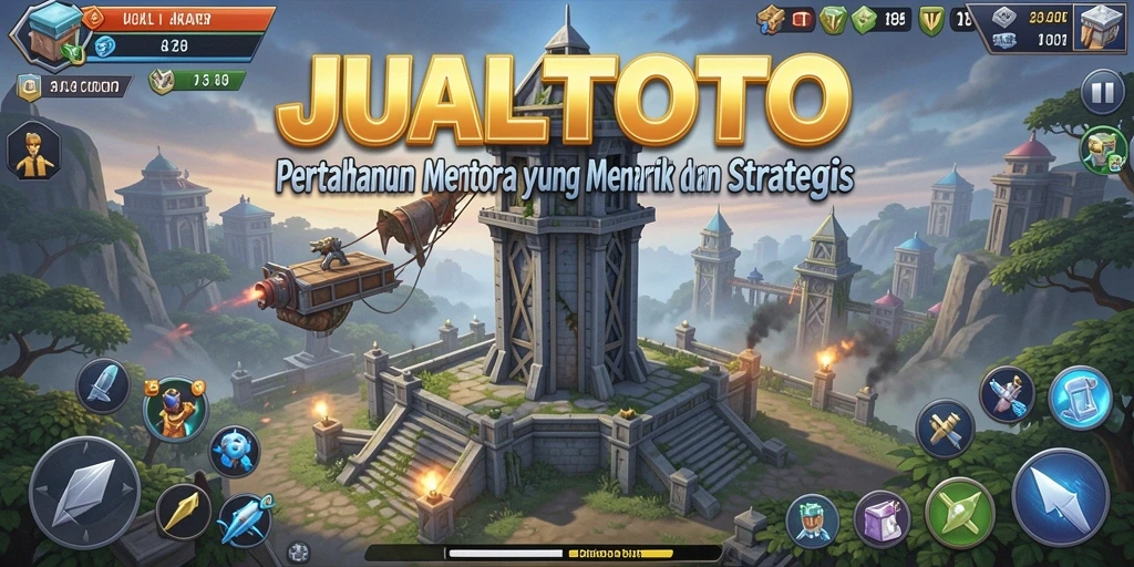 Tampilan menara pertahanan yang tangguh dalam JUALTOTO di tengah pertempuran.