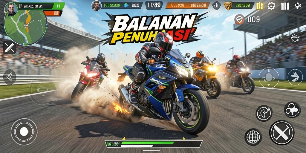 Tampilan gameplay seru balapan motor di LI789.