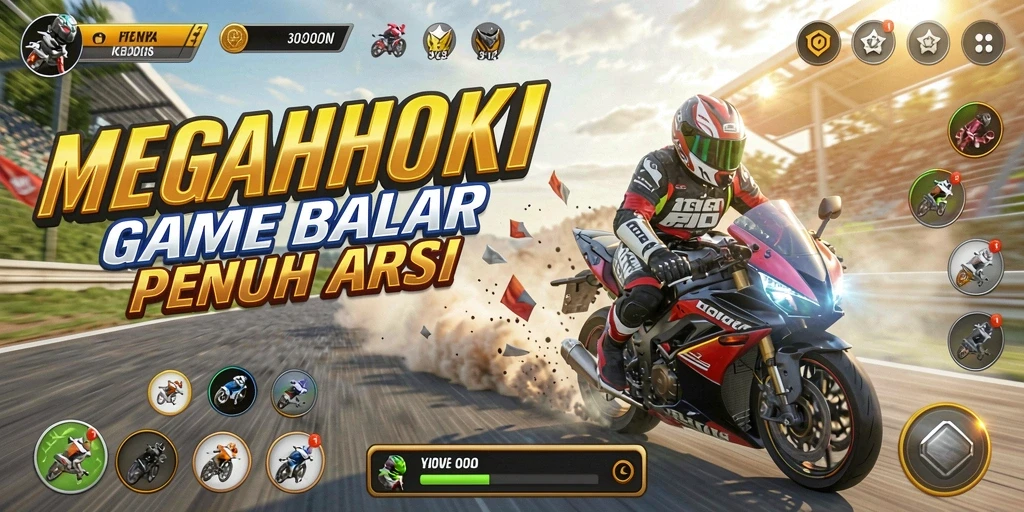 Tampilan menarik dari gameplay balap motor di MEGAHOKI.