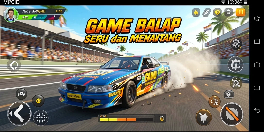 Tangkapan layar gameplay MPOID menampilkan aksi balap yang mendebarkan.