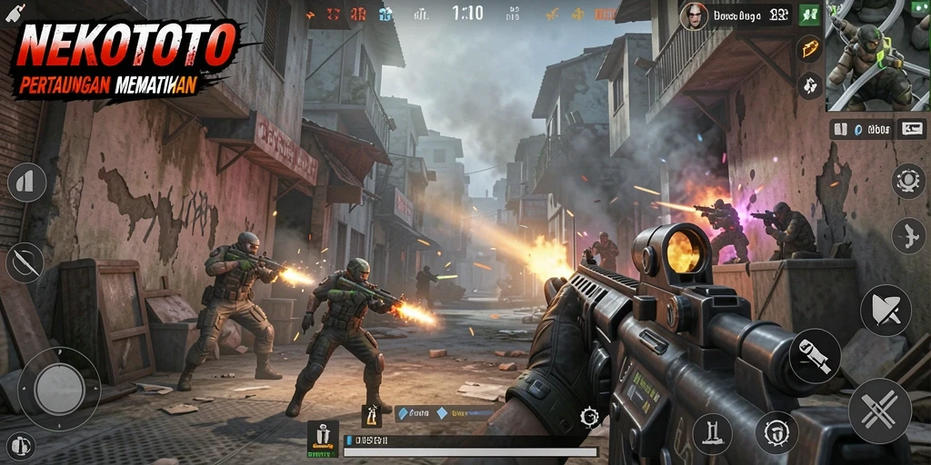Tampilan screenshot permainan NEKOTOTO dengan aksi FPS yang mendebarkan.