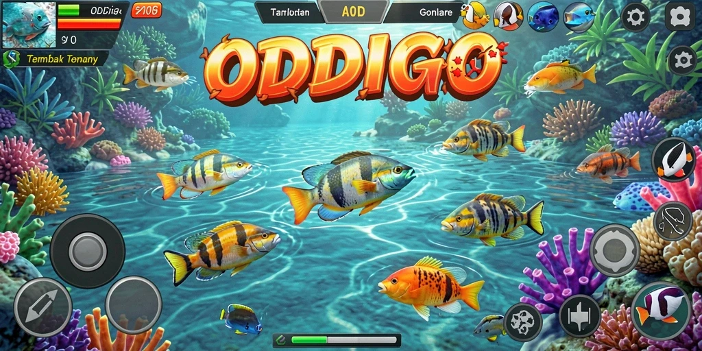 Tangkapan layar menampilkan gameplay seru Tembak Ikan di ODDIGO.