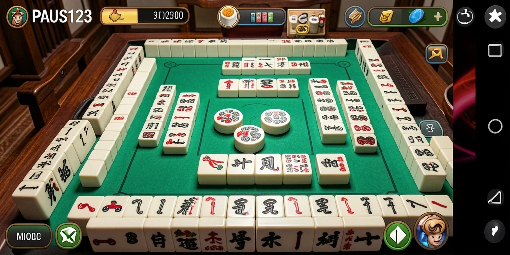 Tampilan gameplay PAUS123 saat menyusun ubin Mahjong yang menarik.