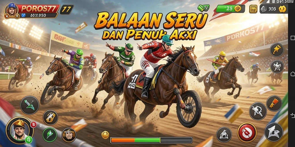 Tampilan gameplay POROS77 yang menampilkan balapan mendebarkan.