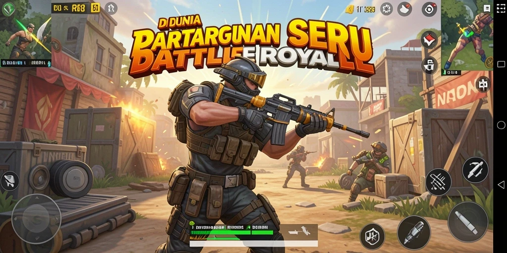 Screenshot utama RK88 menampilkan aksi seru dalam pertarungan Battle Royale.