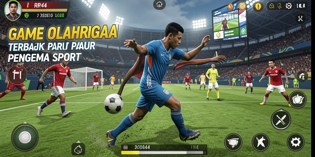 Tangkapan layar gameplay RR44 yang menunjukkan aksi olahraga yang seru.