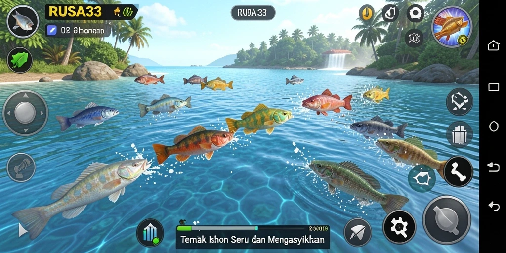 Tampilan gameplay RUSA33 saat menembak ikan.