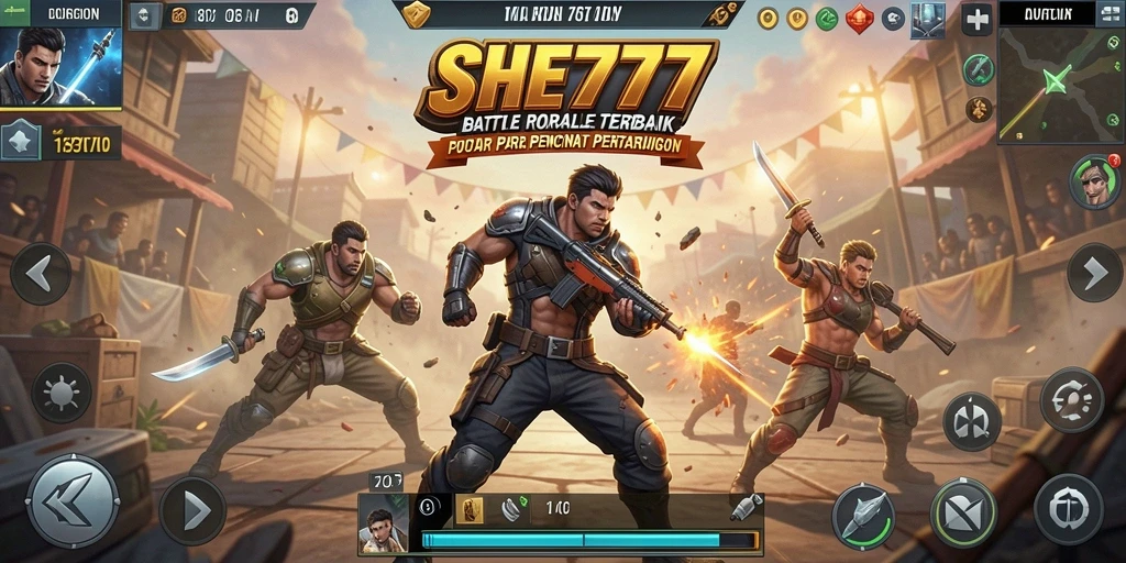 Tangkapan layar gameplay epik dari SHE777 dengan aksi Battle Royale mendebarkan.