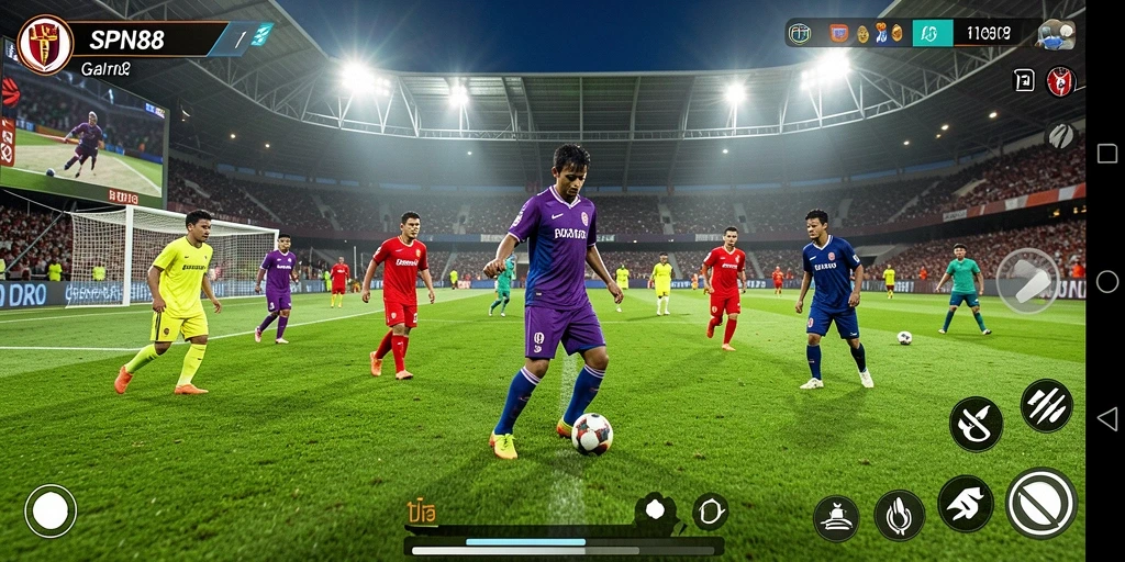 Screenshot gameplay SPN88 menampilkan aksi seru di lapangan sepak bola.