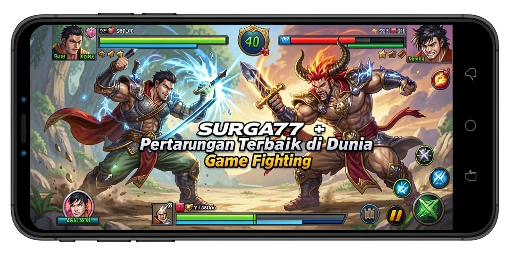 Tampilan seru pertarungan di SURGA77 dengan karakter yang beraksi.